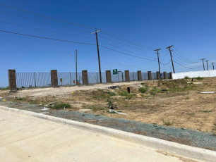 Commercial 2 rail Iron Fence w/ Stone Columns