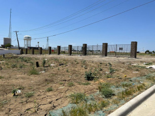 Commercial 2 Rail Iron fence w/ Stone columns